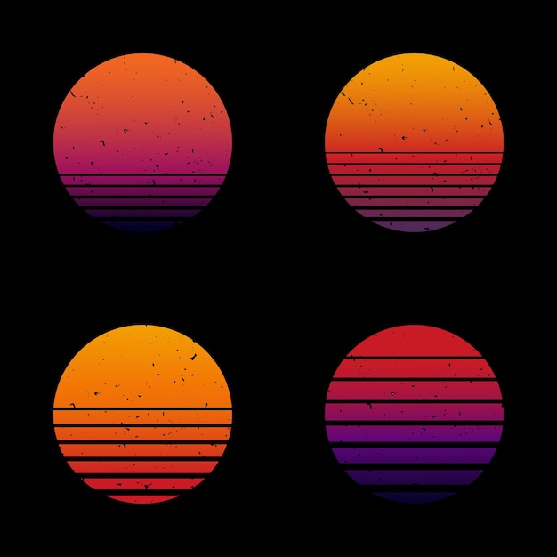 Retro sunset background set illustration with textured version