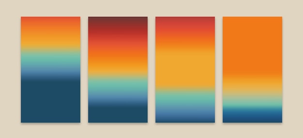 Ретро закат градиент цвета обои для телефона и фоновый векторный набор историй в социальных сетях