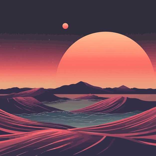 Vector retro sunset illustration