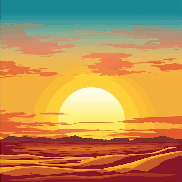 Vector retro sunset illustration