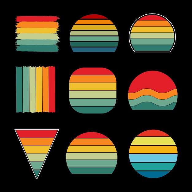 Retro sunset illustrations vector background