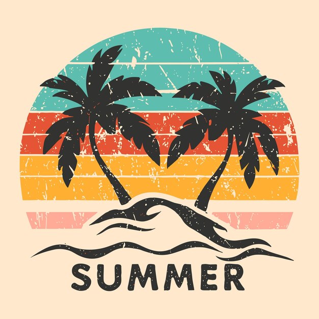 Vector retro sunset summer t-shirt design bundle