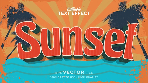 Vector retro sunset summer text in grunge style theme