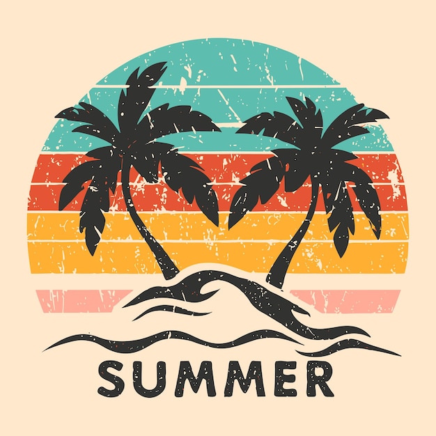 Vector retro sunset summer tshirt design bundle