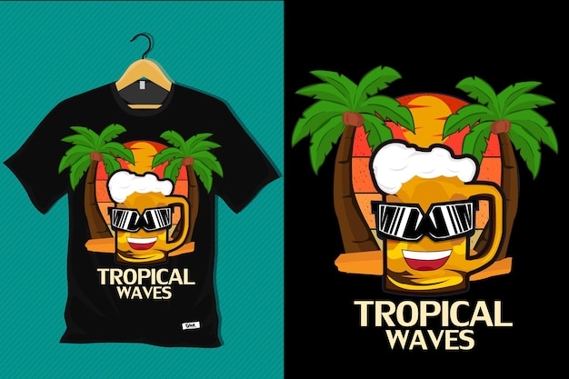 Retro t-shirtontwerp met tropische golven