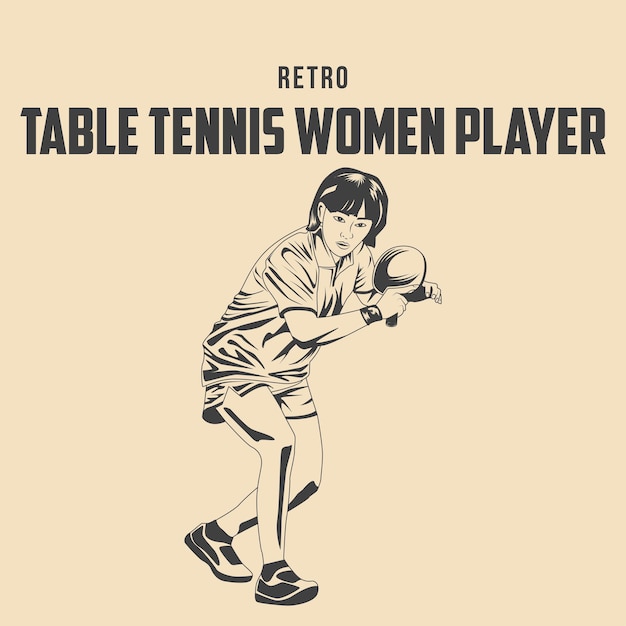 Retro Table Tennis Women Player Vector Stock Illustration