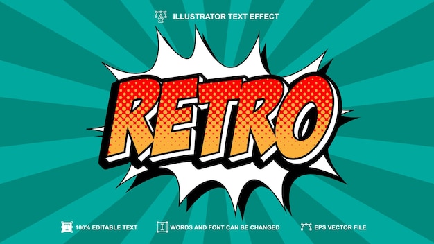 Vector retro tekststijl, cartoon comics bewerkbaar teksteffect