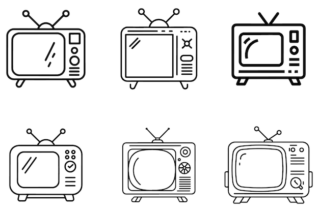 Retro Television Outline Vector On White Background