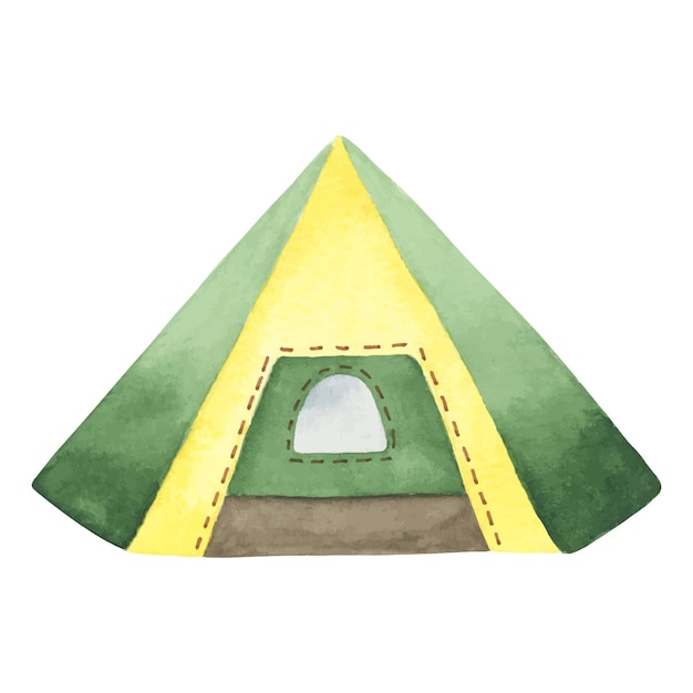 Retro tent geschilderd in aquarel toeristische tent voor kamperen groene en gele accessoires voor kamperen