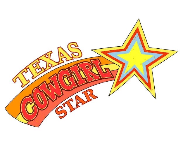 Retro texas cowgirl star vector typography Colorful vintage retro print for Tshirt or poster design