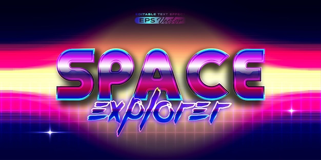 Vector retro text effect space explorer futuristic editable 80s classic style with experimental background ideal for poster flyer social media post with give them the rad 1980s touch