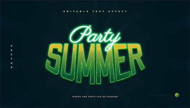 Retro text style with glowing green neon effect editable summer party text effect