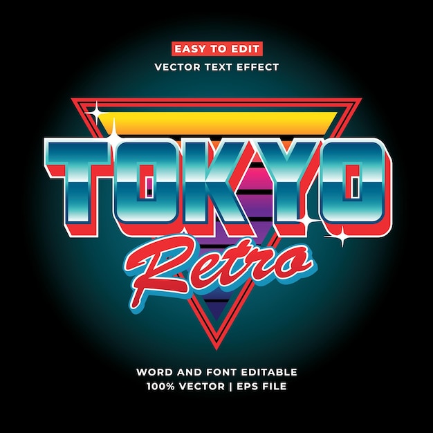 Vector retro tokyo japan 3d vector cartoon stijl bewerkbaar teksteffect vector logo icoon