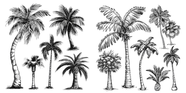 Retro tropische kokospalmen vintage Miami palmen vector illustratie set