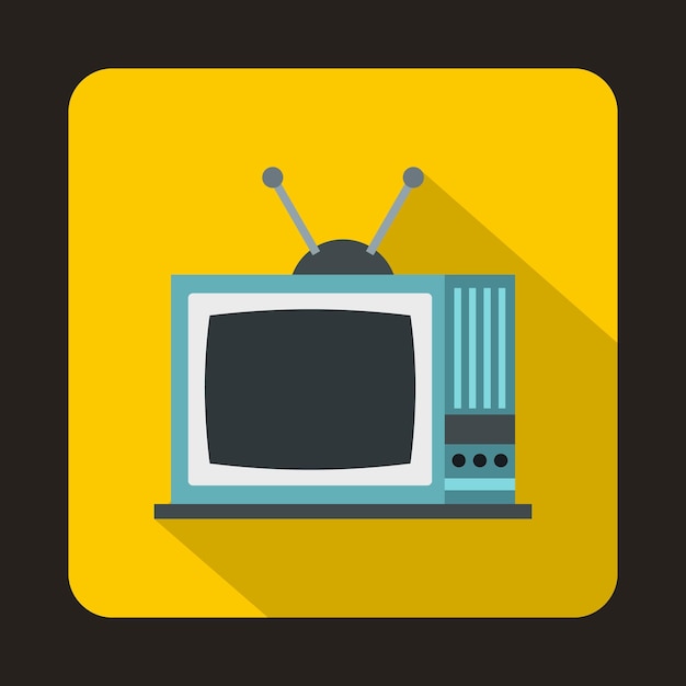 Retro TV icon in flat style on a yellow background