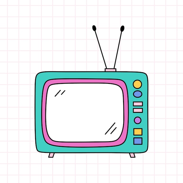 Retro TV in felle kleuren Nostalgie Hand getrokken doodle illustratie jaren 90 stijl