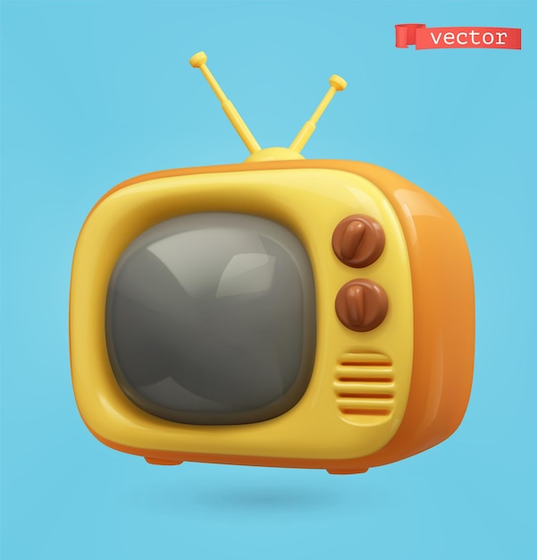 Vector retro tv set 3d vector icon