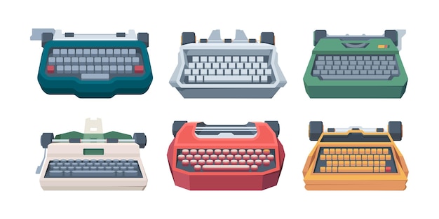 レトロなタイプライティング。作家のベクトル図のキーボード文字古いマシンを入力します。出版機器、タイプライター、キーボードコレクション