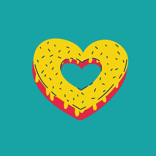 Retro valentine day icon donut heart of heart shape love symbol in the fashionable pop line art style vector illustration