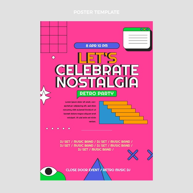 Vector retro vaporwave disco party poster sjabloon