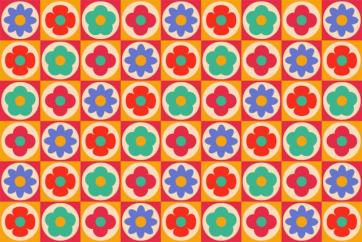 Vector retro vector background with flowers for social media posts banner card design etc