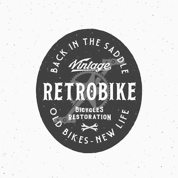 Vector retro vector bike custom restoration workshop label logo template bicycle vintage shabby texture