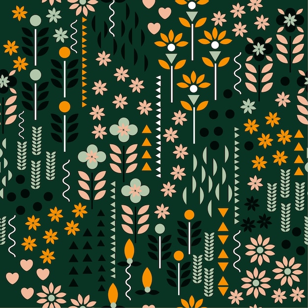 Retro vector geometric flower pattern