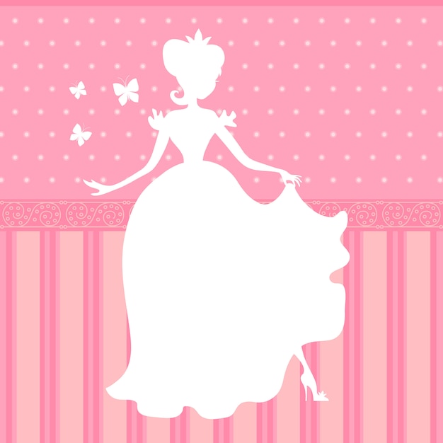 Retro vector roze achtergrond met kleine mooie prinses silhouet