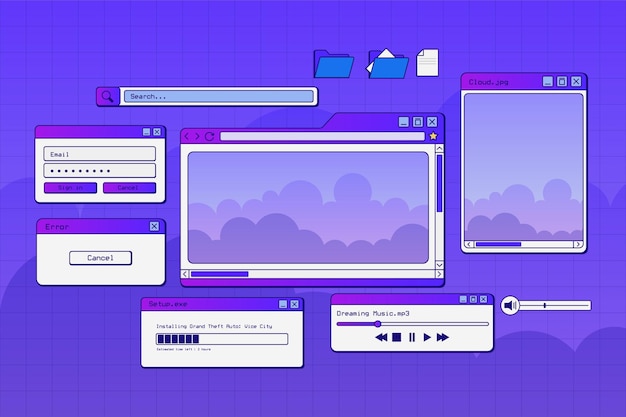 Vector retro vector vaporwave computer interface illustration