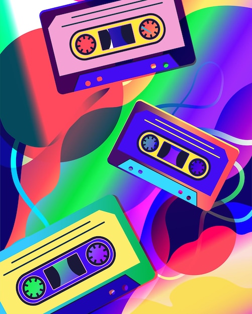Красочный абстрактный градиентный постер в стиле ретро с аудиокассетой плакат 90-х крутая атмосфера