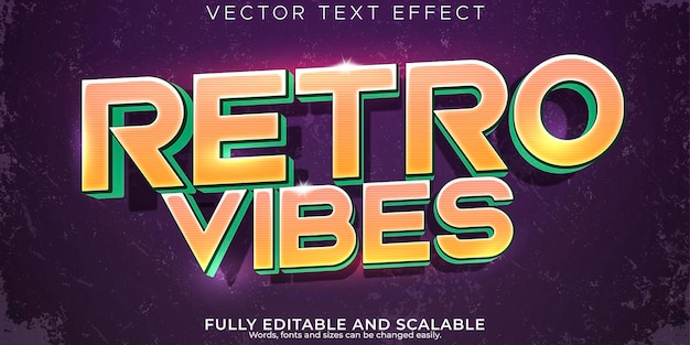 Vector retro vibes vintage text effect editable 70s and 80s text style