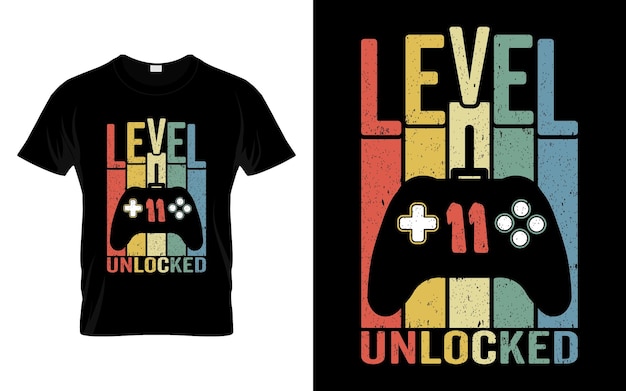 Retro Vintage 11th Birthday Level 11 Unlocked Funny Video Gaming Gift vector tshirt