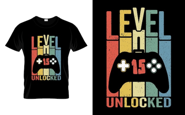 Retro Vintage 15th Birthday Level 15 Unlocked Funny Video Gaming Gift vector tshirt