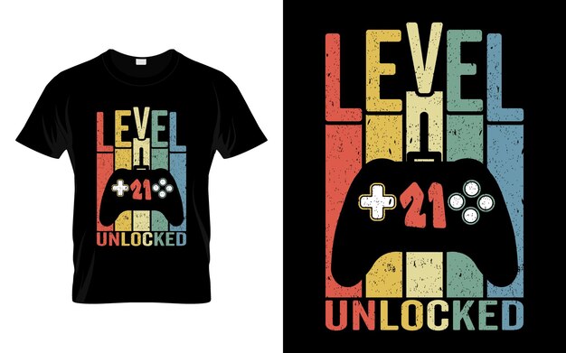 Retro Vintage 21e verjaardag niveau 21 ontgrendeld grappige video gaming cadeau vector tshirt