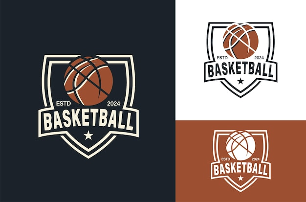 Vettore retro vintage american sports shield logo del club di basket club di basket torneo di basket