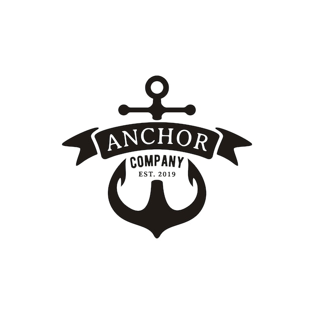 Retro vintage anchor with ribbon logo design