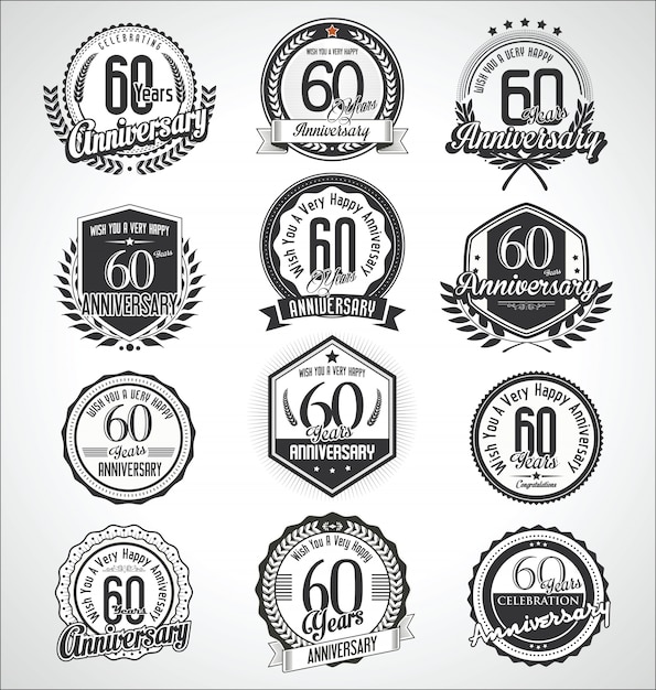 Vector retro vintage anniversary badges and labels collection