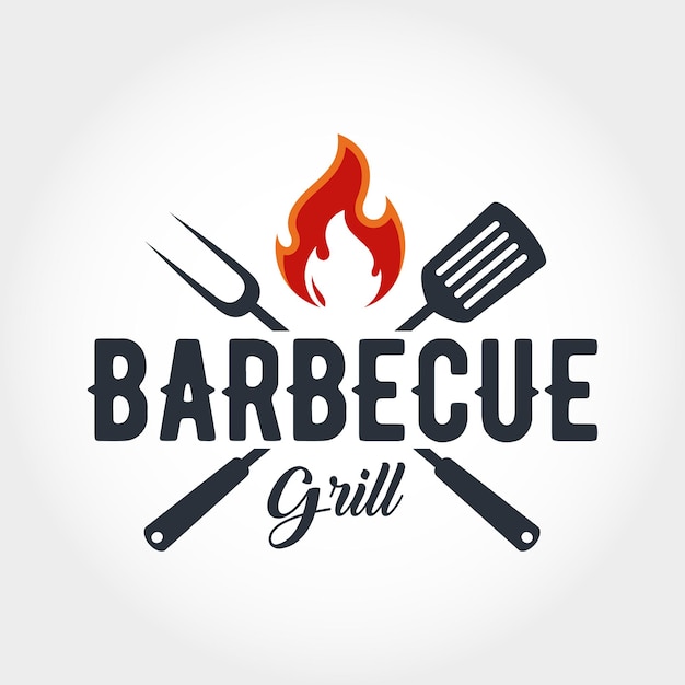 Modello di logo griglia barbecue vintage retrò. illustrazione vettoriale.