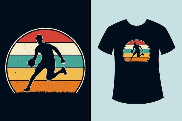 Vector retro vintage basketbal t-shirt ontwerp basketbalspeler silhouet