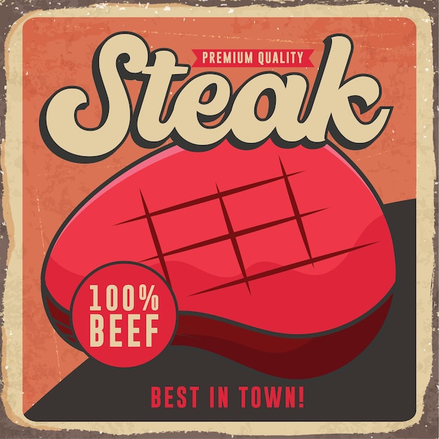 Retro Vintage Beef Steak barbeque Poster vector template