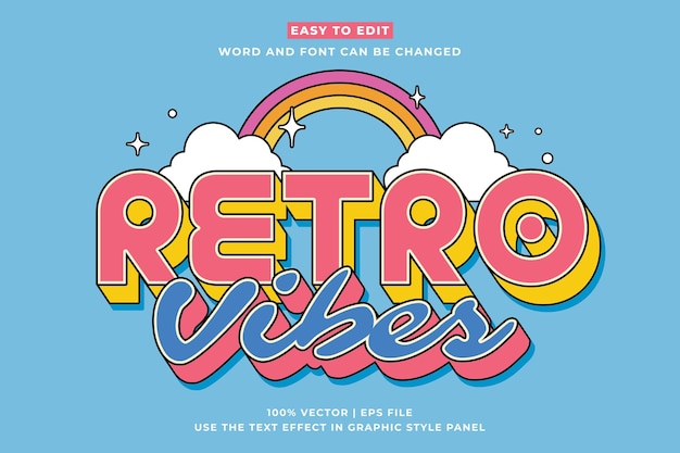 Vector retro vintage bewerkbare tekst effect retro vibes 3d cartoon stijl premium vector