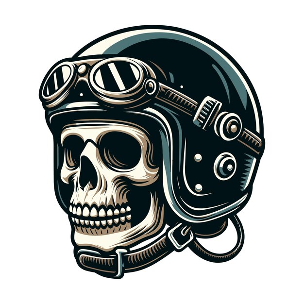 ヴィンテージバイクレーサーの頭蓋骨がヘルメットに描かれている                                                                                                                     