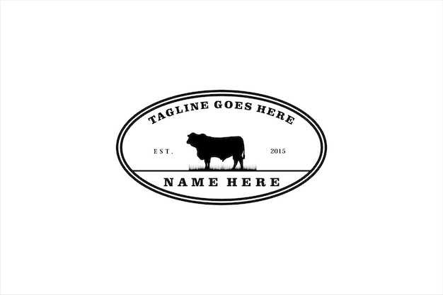 Retro Vintage boerderij vee Angus vee rundvlees embleem Label logo ontwerp vector