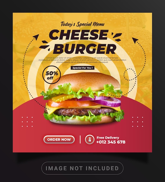 레트로 빈티지 버거 음식 메뉴 프로모션 Instagram 포스트 소셜 미디어 판매 배너 템플릿