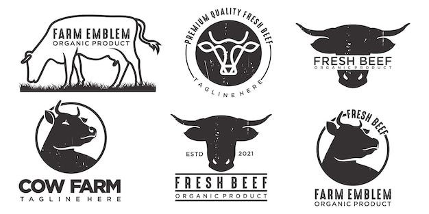 Vector retro vintage cattle or beef emblem label logo design