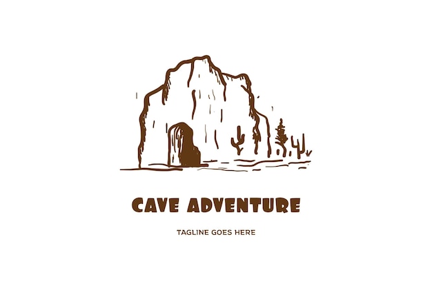 冒険ロゴデザインベクトルのレトロなヴィンテージ洞窟洞窟デン