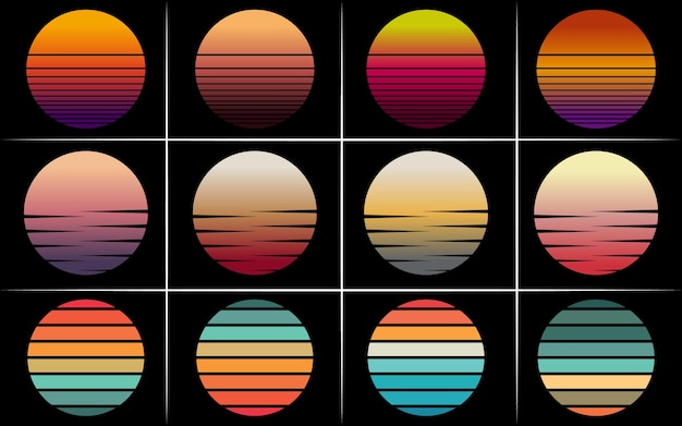 Vector retro vintage cirkel zonsondergang gestreepte textuur achtergrond grafisch voor tshirt design