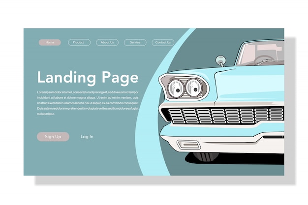 Vector retro,vintage,classic car landing page