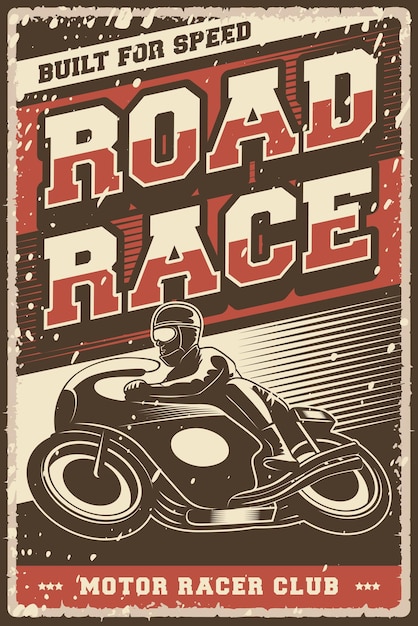 Retro Vintage Classic Motorcycle Road Race Poster