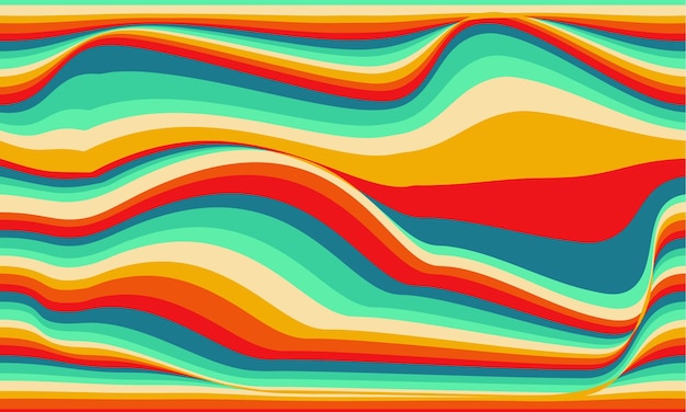 レトロなヴィンテージのカラフルな波状 70 年代抽象芸術の背景ベクトル イラスト